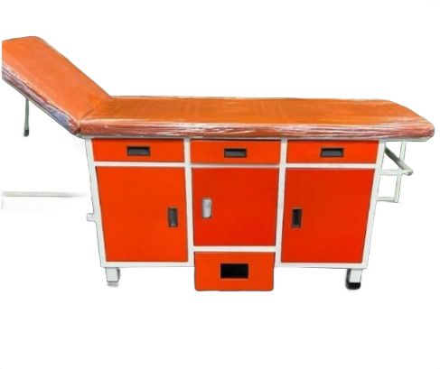 Dr. Smith Consultation Examination Couch with Orange Storage Cabinets