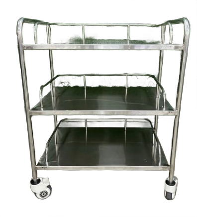 Dr. Smith Three-Shelf SS Instrument Trolley with Rails
