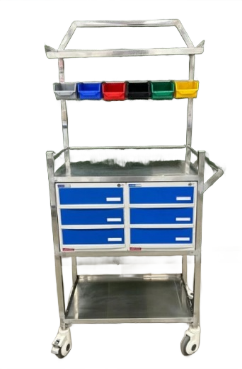 Dr. Smith Stainless Steel Emergency Crash Cart with Sorting Bins